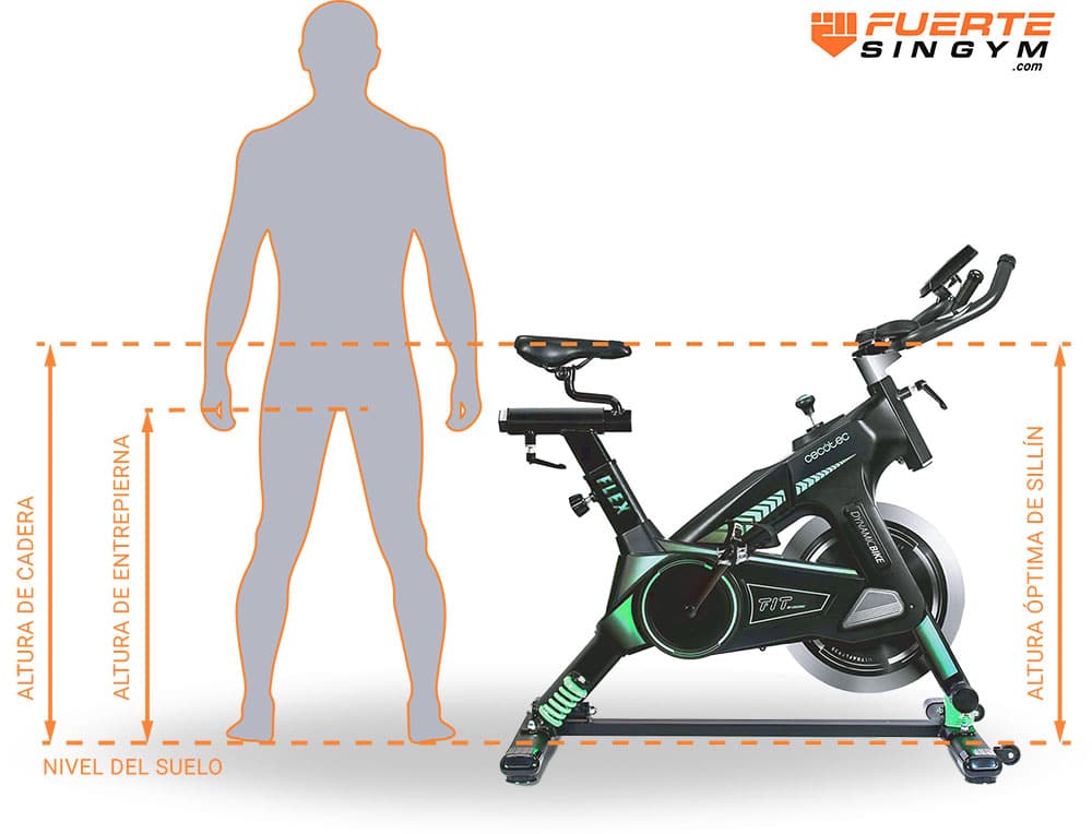 Altura óptima de sillín en la bicicleta de spinning Cecotec UltraFlex 25.