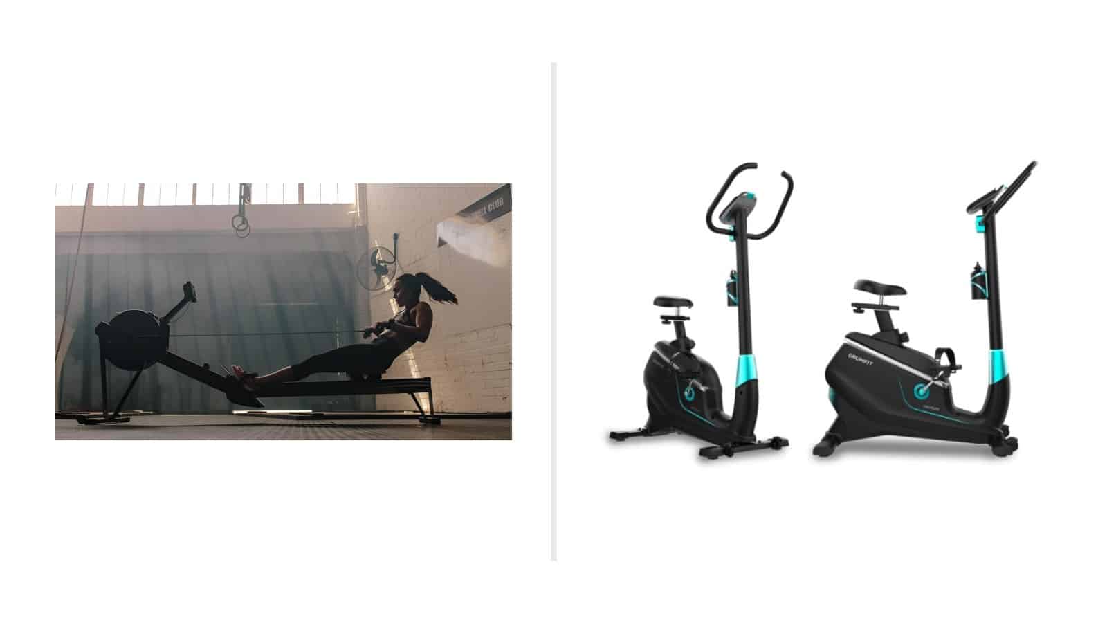 Máquina de remo y bicicleta estática para comparar entrenamiento en casa